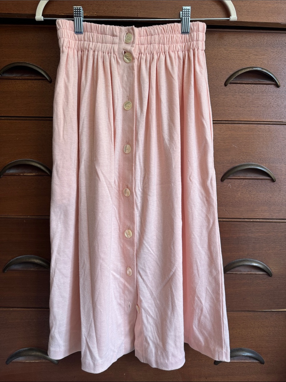 Vintage Stefanie Button-Front Peachy-pink Jersey A-Line Midi Skirt